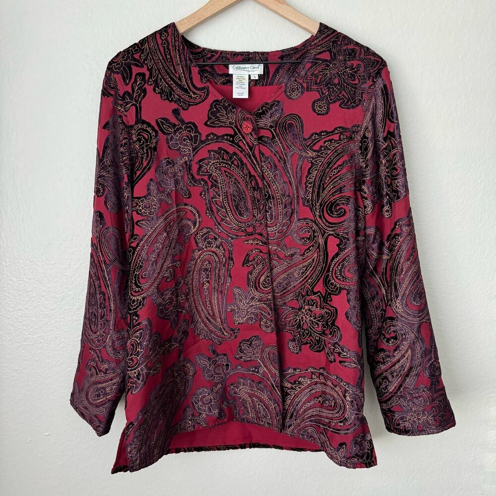 Vintage Coldwater Creek Womens Red Cardigan Jacket Paisley Longsleeve Size Small